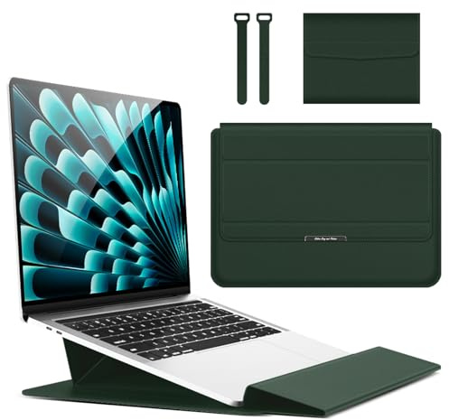 Hinnwer 13-14 Zoll Laptoptasche Hülle mit Standfunktion für MacBook Air 13 M5/M4/M3/M2/M1 (2026-2020), MacBook Pro 13-14 M5/M4/M3/M2/M1 Pro/Max (2026-2020) mit Zubehörtasche Grün
