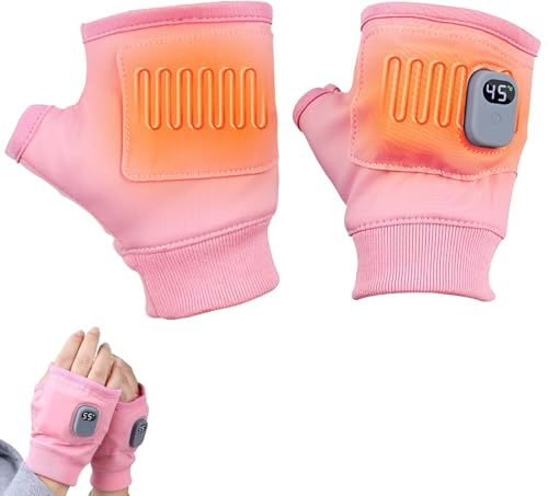 Heated Gloves Rechargeable, Electric Heated Gloves with 3-Speed Adjustable Heating Work Gloves, Fast Heating Half-Finger Riding USB Heated Fingerless Gloves for Women and Men