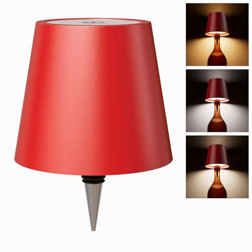 WOKWOYIO Lampada a Bottiglia Wireless, Lampade Ricaricabili Senza Fili, Controllo Touch, Dimmer Regolabile Senza Scatti, 3 Temperature del Colore, Kit Lampada da Bottiglia con Paralume per Bar