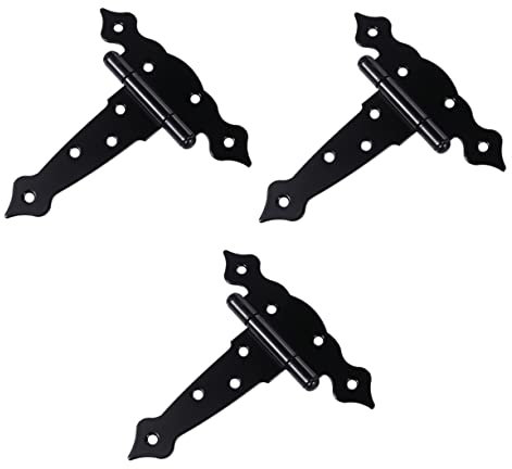 DOITOOL 3pcs 6-inch Black Painted t Strap Gate Hinges Bearing for Wooden Fence and Shed Doors, Heavy Duty Decorative Door Hinges for Outdoor Gates
