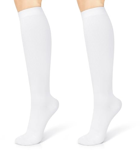 Amzpas für Kompressionsstrümpfe Damen und Herren 1 Paar,Stützstrümpfe Kompressionssocken für Flug Sport Reisen Laufen Radsport Running(S-M,Weiß)