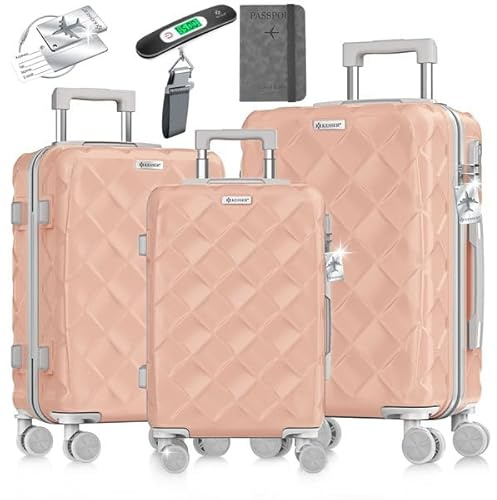 KESSER® Reisekoffer Set 3-teilig | Kofferset ABS Hartschalenkoffer mit Zahlenschloss, Kofferwaage & Reisebrieftasche 360° Rollen | Handgepäck & große Koffer für Business & Reise Trolley Nude Grey