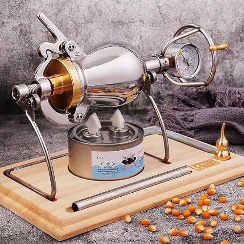Chinese Vintage Popcorn Machine, 304 Stainless Steel Popcorn Maker, Hand Popcorn with Manual Crank, Poppers with Pressure Gauge and Pressure Relief Valve(368ml)