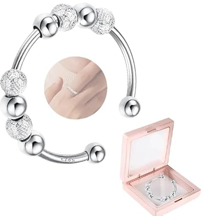 GIUSOBG Anxiety Ring 925 Sterling Fidget Ring mit Verstellbar Ring Damen Angstring Zappel mit Perlen Spinner Angst Stressband, Angst Ringe für Damen Männer Spinner (Gefrosteten 8)
