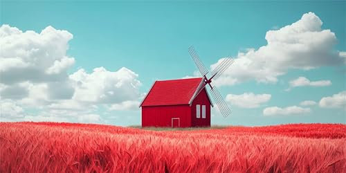 Malen Nach Zahlen WindmüHle, Malen Nach Zahlen Erwachsene, DIY Ölgemälde Leinwand Set mit 3 Pinsel und Acrylpigment für Frauen Home Deko Geburtstag Weihnachten Geschenk - 40x80 cm Landschaft Z-397
