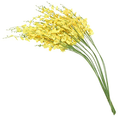 chennnls Artificial Orchids Flowers - 12 Pack Silk Fake Orchids, 39 Long Stem Faux Flowers for Wedding/Home Decor, DIY Yellow Lady Orchid Bouquets