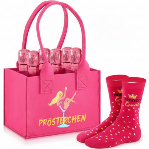 Jadive Prosecco Damen Handtasche Filztasche für 6 Flaschen | Filztasche als Flaschenträger, Geschenk für Mutter, Muttertag, Einkaufstasche, Lustige Geschenkidee