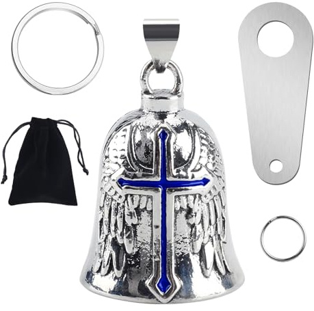 VAGCARS Guardian Bell, campanello portafortuna per motociclisti, con staffa di montaggio, 2 portachiavi, anelli e organizer, accessori per moto per protezione equitazione, sicurezza