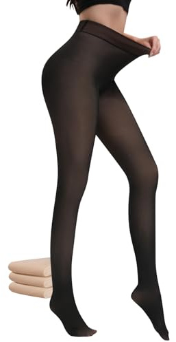LEYBDER Thermo Strumpfhosen Damen Winter Thermo Leggings Damen Gefütterte Strumpfhose Damen mit Weichem Fleece Futter Wärmende (DE/NL/SE/PL, Alphanumerisch, S, M, Regular, Regular, Schwarz 220g)