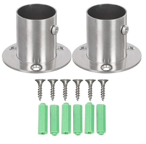 Yuanpgky Soportes para barra de armario, paquete de 2 soportes de acero inoxidable con brida de tubo redondo de 28 mm, 32 mm, para montaje en techo o pared, riel de ropa en casa o (28 mm)