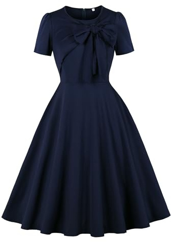 Wellwits Women's Self Tie Big Bow Front Vintage Cocktail Dress | Stretchy Fabric,Exaggerated Knot Decor,Party,Formal