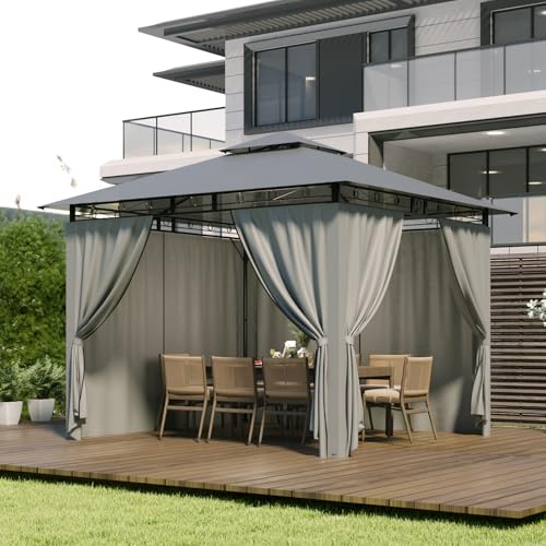 TRIUMPHKEY Pavillon 3x3 Wasserdicht Stabil Winterfest, Garten Pavillion mit seitenwänden, UV-Schutz 50+, Plane Gartenlaube, Metallrahmen Pavillon, Patio Gazebo, Grau