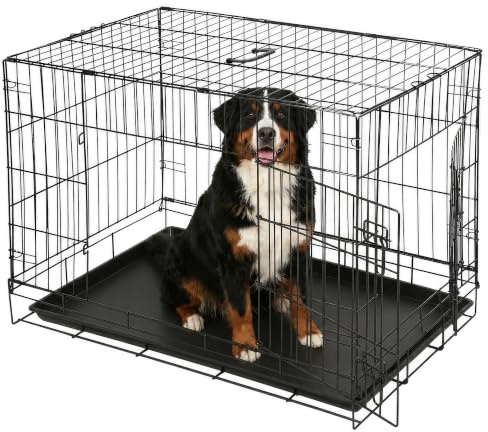 Hundebox aus Metall mit 2 Türen und herausnehmbarer Schale – Groß – 1x robuste, Faltbare, tragbare und zusammenklappbare Hundebox für drinnen, Auto, Reisen, Training, Bett – von Harbour Housewares