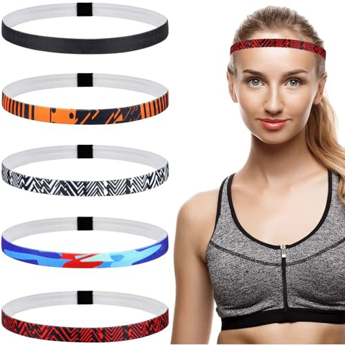 Haarband Sport Herren, 5 Stück, rutschfeste Haarband Elastisches | Rutschfeste Haarband Männer Dünn, Schlichtes Design, Wiederverwendbar, Leicht und bequem, für Yoga Fußball Joggen
