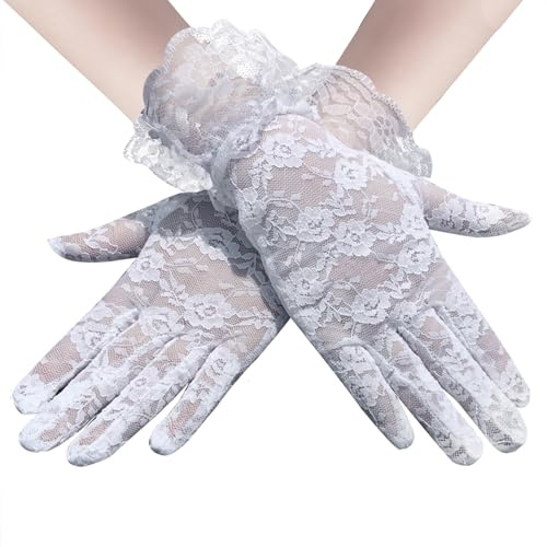 1 par de guantes de encaje blanco, guantes de encaje, guantes de boda, guantes de encaje para mujer, guantes de flores para mujer, para bodas, fiestas de disfraces, Halloween, cenas, cosplay, novia