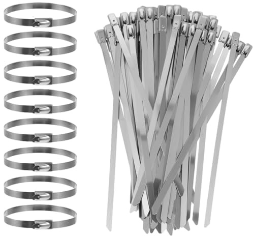 Toddmomy Bridas de Acero Inoxidable 304 46 X 300 MM 100 Unidades Bridas Metálicas Autoblocantes para Cables y Alambres Uso Múltiple en Hogar Taller y Jardín