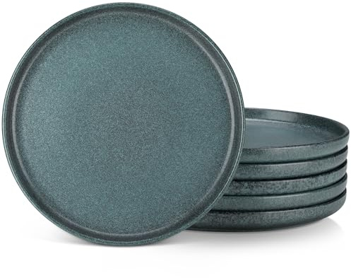 vancasso Teller Set 6 Personen, ZERMATT Speiseteller Flach 26 cm, Steingut Essteller Rauchiges Blaugrün, Frühstücksteller für Mikrowellen und Spülmaschinenfest, Pastateller, Dessertteller