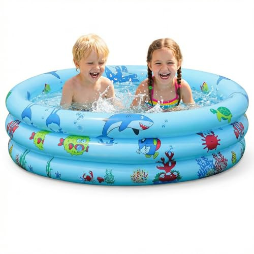 Plaskbassäng, barnpool, babypool, 150 cm, barn, uppställningspool, uppblåsbar babypool, rund pool, barnpool med uppblåsbar säkerhetsbotten med gratis luftpump