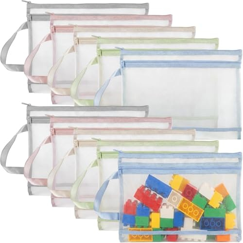 Eulihent 10 Piezas Bolsas de Almacenamiento para Juguetes,Bolsas Organizadoras de Malla Transpirable, Doble Capa con Cremallera y Asa, para Almacenamiento de Juguetes, Documentos. (A4)