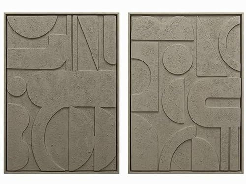 Set di 2 Quadri Stile Moderno Astratto 3D Colore Bianco Arena 50x3x70 cm