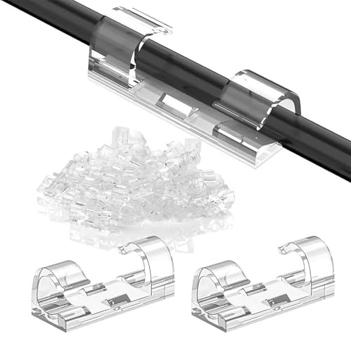 VELAJA Fermacavi Adesivi, 100 Pezzi Organizer Cavi con Forte Adesivo Acrilico, Clip Fermacavi Muro per Gestione del Cavo su Scrivania, Parete, TV, USB, Cavi Elettrici e di Rete
