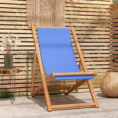 zylophax Liegestuhl Teakholz Blau 56x105x96 cm Gartenstuhl Outdoor Hochlehner Balkonstuhl Terrassenstühle Klappbar Verstellbar Komfortabel Robust für Draußen