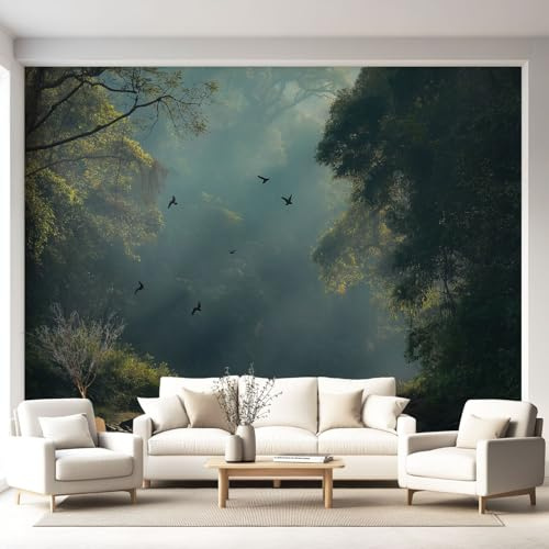 Fotomural Selva Ave Bruma, papel pintado de tejido no tejido para pasillo dormitorio o comedor, 400 x 280 cm, acabado mate, impresión cuidada, deco Naturaleza, acento interior elegante, hogar