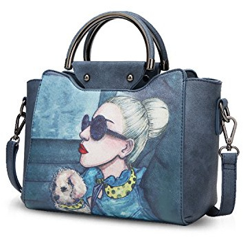 NICOLE & DORIS Mode Handtaschen Damen Designer Taschen Umhängetasche Retro Schultertaschen Henkeltaschen PU Leder Crossbody Bag Satchel Handtasche mit Muster Navy blau