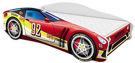ACMA Letto Auto Bambino 160x80 cm Modello 4 con Materasso e Rete a Doghe - Letto Junior Auto per Bambino, Letto Bambini Design Auto per Cameretta con Sponda di Sicurezza