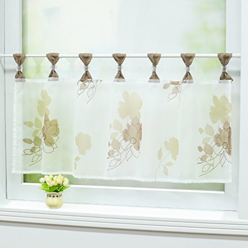 Joyswahl Scheibengardine Voile Bistrogardine Maria mit Blumenmotive Transparente Kurzstore HxB 60x120cm Sand 1er Pack