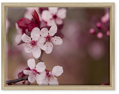 Quadro su Tela Canvas INTELAIATO - con Cornice - Fiori Rosa di Pesco - Paesaggio Natura Panorama - 30x40cm - Stile Moderno Legno Naturale - (cod.3753)