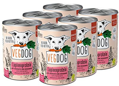 VEGDOG Sensitive hypoallergenes Nassfutter für Sensible Hunde (6 x 400 g) | Adulte Hunde| für ernährungssensible Vierbeiner, gut verdaulich | Alleinfutter für Allergiker mit Lupinenprotein