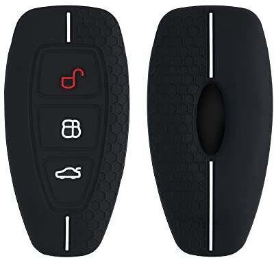 kwmobile Carcasa Compatible con Llavero de Ford Llave de Coche Keyless Go de 3 Botones Funda - Funda para Mando de Coche de Silicona - Negro / Blanco