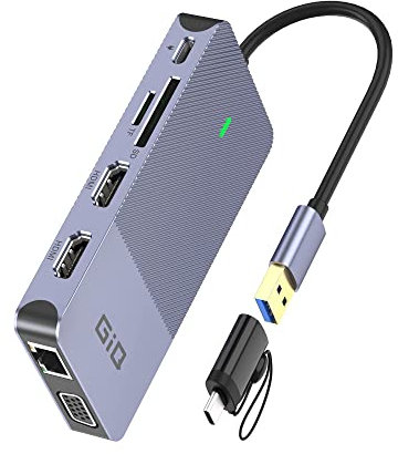 Estación de Acoplamiento USB Giq USB C Hub USB 3.0 a Doble HDMI VGA Adaptador Triple Pantalla USB C estación de Acoplamiento para portátil monitores duales Compatible con MacBook M1 USB Dock