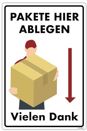 STROBO Pakete hier ablegen! Hinweisschild | Stabile 3mm Hartschaumplatte als 30x20cm Schild mit UV-Schutz für den Außenbereich