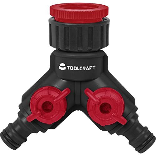 TOOLCRAFT 2302363 - Distribuidor de plástico de 2 vías (26,44 mm (3/4) AG de 33,25 mm (1) parada de agua, con válvula reguladora