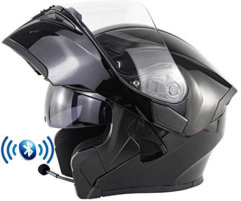 Motorrad Integrierter Bluetooth-Helm, Sturzhelm Anti-Fog-Doppelspiegel, Klapphelm Geschlossenen ECE-geprüft, Integralhelm Funk Sprechanlage Hartes für Damen Herren 55-64CM