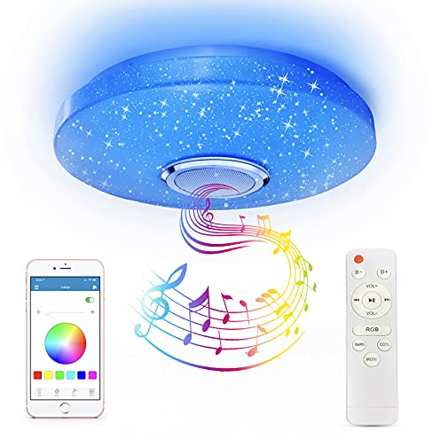CheDux 36W RGB Farbwechsel LED Deckenleuchte Dimmbare mit Bluetooth Lautsprecher,mit Fernbedienung und APP-Steuerung,Musikwiedergabe,Wasserdichte Deckenlampe für Badezimmer Schlafzimmer Wohnzimmer