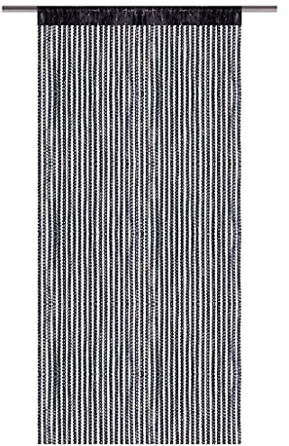 Bestlivings Fadenvorhang Lurex- Optik Fadengardine mit Stangendurchzug Türvorhang, attraktiv und modern, 300 x 250 cm in Schwarz