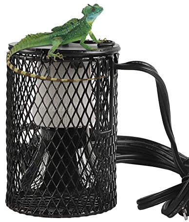 Lelukee Lampada riscaldante per rettili con gabbia, emettitore di kit di calore in ceramica da 100 Watt, nessun danno e nessuna luce per tartarughe, serpenti, lucertole, rane, pulcini (spina europea)