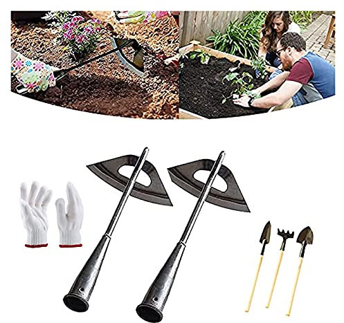 2021 HOE Hueco Mejorado For Jardinería, Azada Hueca Endurecida Al Todo Acero Con Accesorios De Guantes De Protección, Jardinería La Herramienta De Suelos De Aflojamiento Viene Con Tres Mini Herramient
