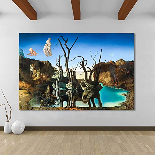 Salvador Dali Swans Reflektierende Elefanten Leinwand Malerei Abstrakte Poster und Druck Wandkunst Bild Wohnzimmer Dekor 28x42inch (70x105cm) Rahmenlos