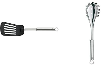 WMF Profi Plus Pfannenwender Kunststoff 32,2 cm, Cromargan Edelstahl teilmattiert, Kunststoffvorderteil & Profi Plus Spaghettilöffel 32 cm, Cromargan Edelstahl teilmattiert