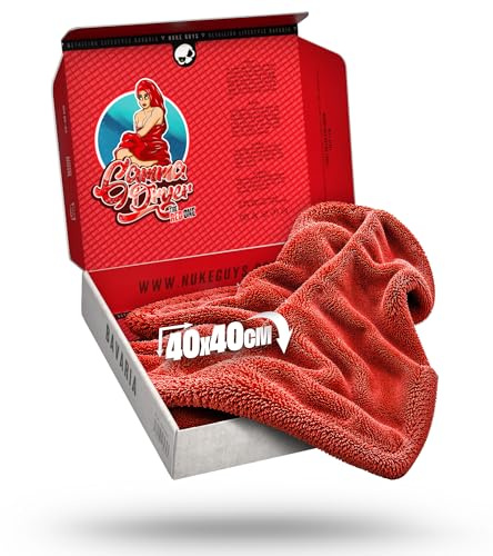 Nuke Guys Gamma Dryer S | Ultra saugstarkes handliches Trockentuch 1400 GSM rot 40x40cm | Fusselfrei, abgerundete sanfte Fasern, kratzerfrei | Premium Mikrofasertuch für Auto Motorrad Fahrrad