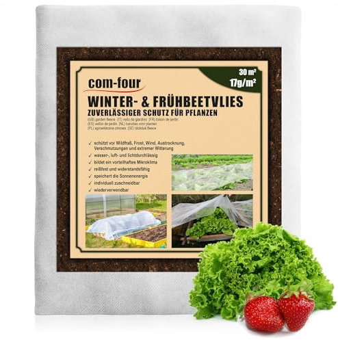 com-four® Tessuto non tessuto per telaio freddo da 30 m² - Tessuto non tessuto invernale da 17 g/m² come protezione antigelo - Tessuto non tessuto di copertura 1,5 x 10 m (.30m²-17g/m²)