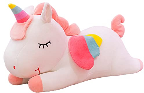Kekeso Gefülltes Einhorn Tier Plüschtiere Weiche Kuschelkissen Puppe Cartoon Einhorn Plüsch Geschenke für Jungen Mädchen (White, 45cm/17.71inch)