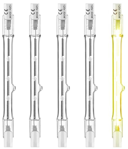 Jaenmsa R7S Halogen Bulbs 500W 120V, R7S T3 118mm 500W Bulbs 4.6 Inch, J Type Double Ended Halogen Light Bulbs for Work,Security,Landscape Lights,Dimmable,5 Pack