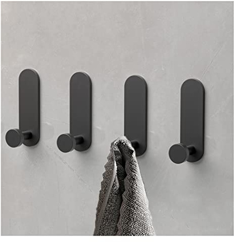 RQPYQF Haken Selbstklebende, 4 Stück Klebehaken Handtuchhaken ohne Bohren Metall Wandhaken Duschhaken Wasserdichter für Küche, Badezimmer, Arbeitszimmer und Wohnzimmer, Schwarz