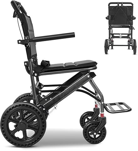 GHBXJX Ultraleicht Rollstuhl Faltbar Leicht Transportrollstühle, Rollstühle für Behinderte und ältere Menschen, Reiserollstuhl, Trommelbremse, Sicherheitsgürtel, Aluminium, 10.8 kg