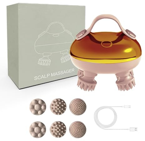 Tragbares kopfmassagegerät elektrisch, IPX7 Wasserdicht Beheiztes Kopfmassagegerät,96 Knetknoten 3 Geschwindigkeitsmodi, 3 Massagestile für Körpermassage Kopfmassage Entspannung（Gold）